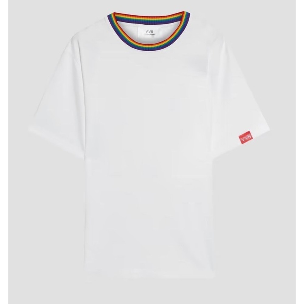 NWT $195 VICTORIA BECKHAM Organic Cotton-jersey T-Shirt Striped Neckline/XS - Picture 3 of 7